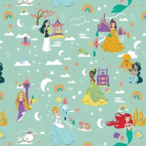 Camelot Minky Collection, 58/60" Disney Heart of a Princess All Over The World Pattern Fabric