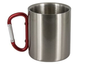 11oz Stainless Mug with Red Carabiner Handle
