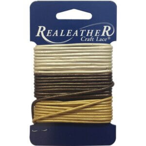Realeather Crafts Round Leather Lace 2mmX9yd Carded-Gold, Silver & Bronze