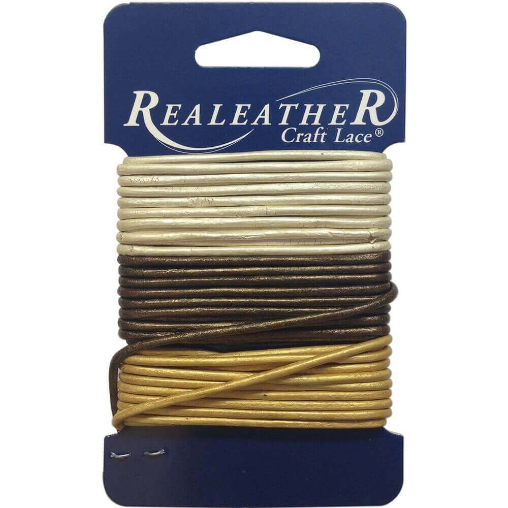 Realeather Crafts Round Leather Lace 2mmX9yd Carded-Gold, Silver & Bronze Realeather Crafts Round Leather Lace 2mmX9yd Carded-Gold, Silver & Bronze