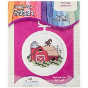 Janlynn Mini Counted Cross Stitch Kit 2.5" Round-Barn (18 Count)