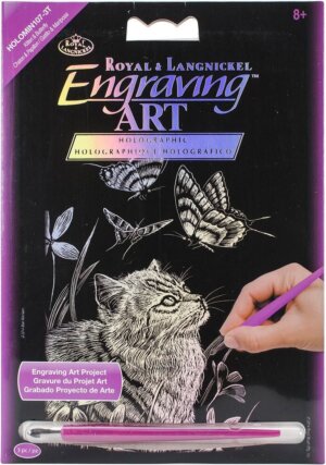 Kitten & Butterfly Holographic Foil Engraving Art Mini Kit 5"X7"