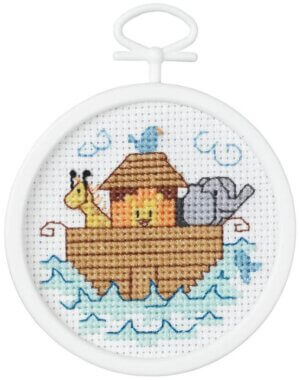 Noah's Ark (18 Count) Janlynn Mini Counted Cross Stitch Kit 2.5" Round