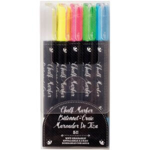 American Crafts Erasable Chalk Markers 5/Pkg-White, Yellow, Pink, Green, Blue