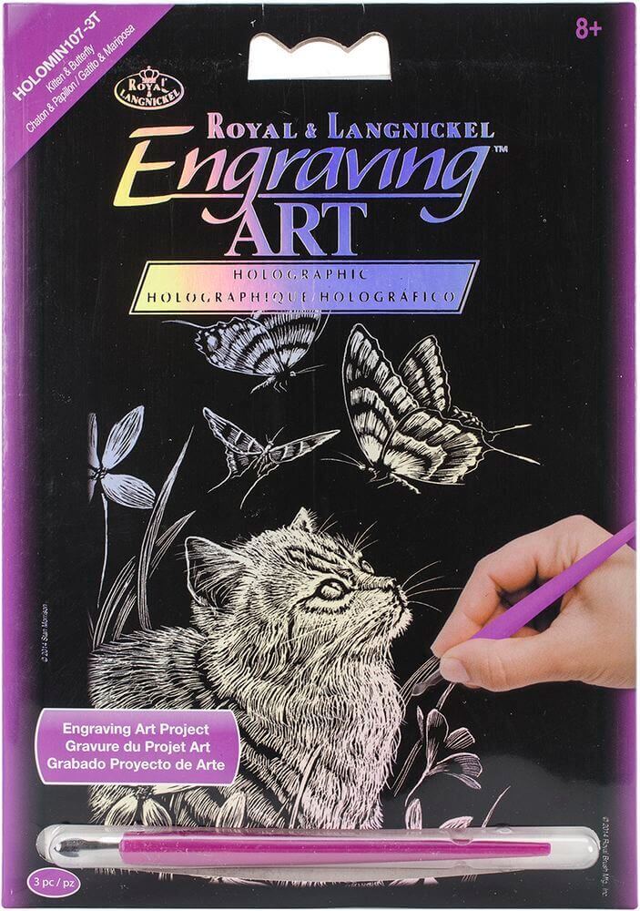 Kitten & Butterfly Holographic Foil Engraving Art Mini Kit 5″X7″