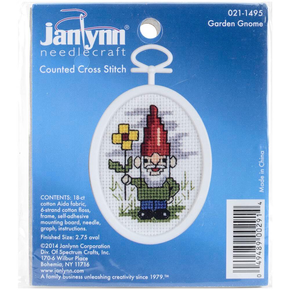 Janlynn Mini Counted Cross Stitch Kit 2.75″ Oval-Gnome (18 Count)