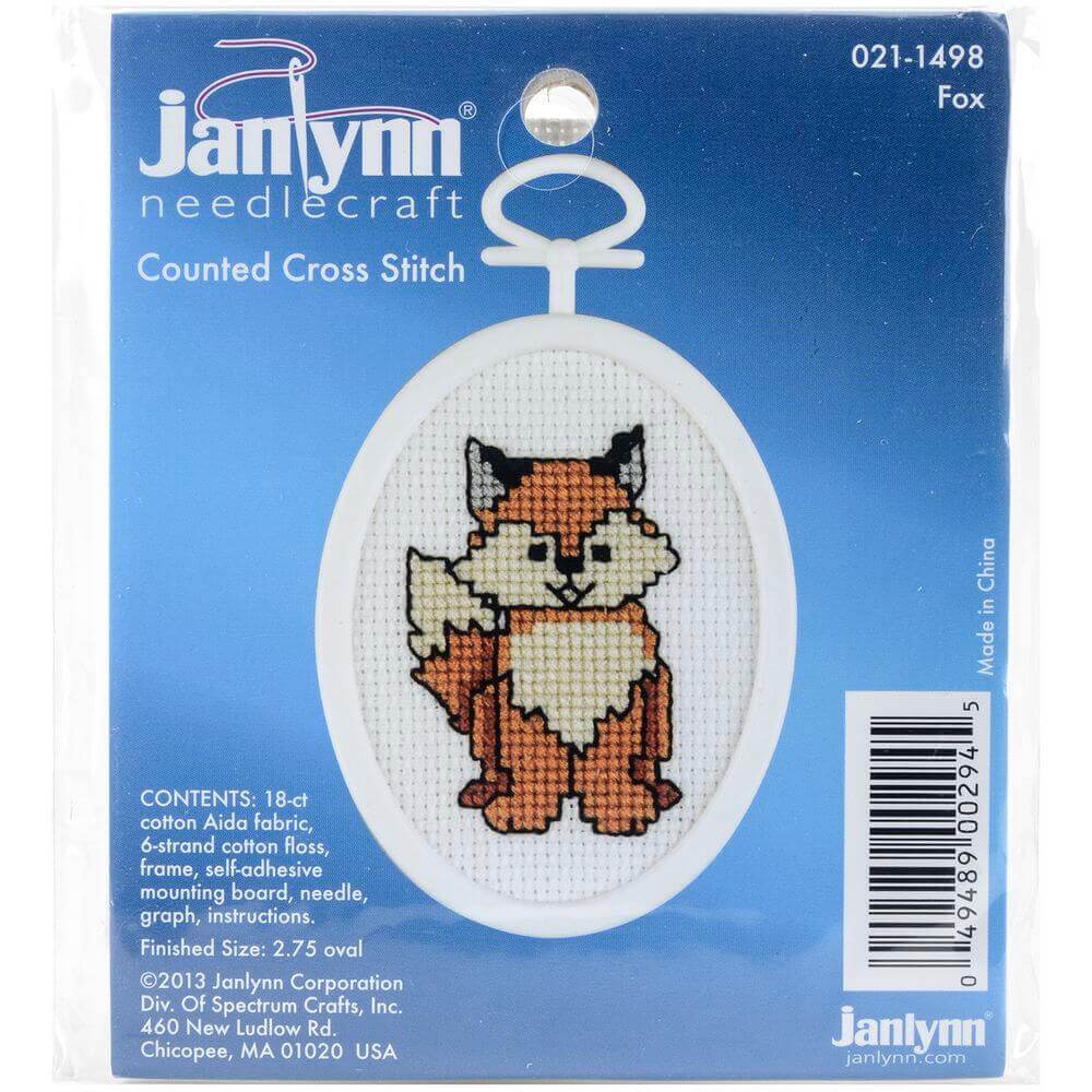 Janlynn Mini Counted Cross Stitch Kit 2.75″ Oval-Fox (18 Count)