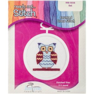 Janlynn Mini Counted Cross Stitch Kit 2.5" Round-Owl (18 Count)