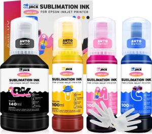 Printers Jack 440ml 4pk CMYK Sublimation Ink for EcoTank ET-2400 ET-2720 ET-2760 Printers Jack 440ml 4pk CMYK Sublimation Ink for EcoTank ET-2400 ET-2720 ET-2760