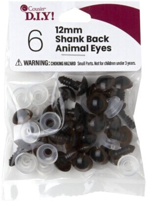 Shank Back Animal Eyes 12mm 6/Pkg-Brown