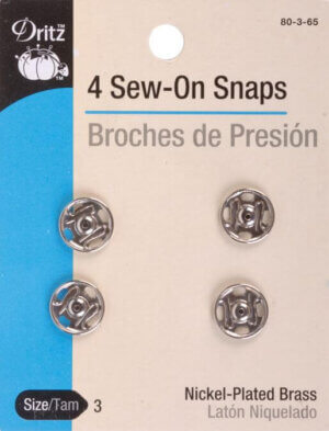 Dritz Sew-On Snaps 4/Pkg-Nickel-Plated Brass Size 3