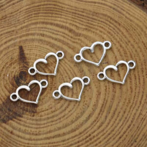 20pc Silver Heart Connector Charm 1x1.5cm