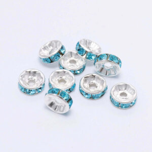 100pc 8mm Blue Silver Plated Iron Rhinestone Spacer Beads Grade B
