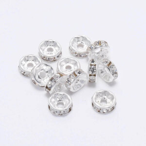 100pc 8mm White Silver Plated Iron Rhinestone Spacer Beads Grade B