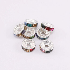 100pc 8mm Multi Color Silver Plated Iron Rhinestone Spacer Beads Grade B