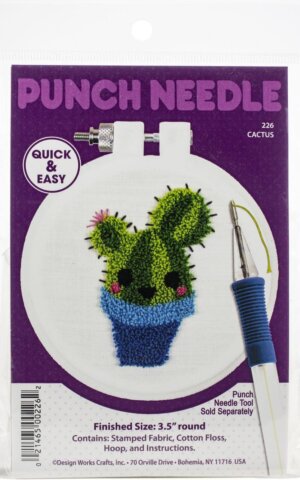 Design Works Punch Needle Kit 3.5" Round-Cactus