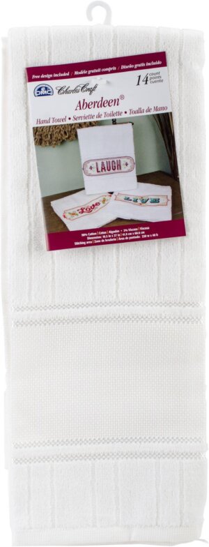 Charles Craft Aberdeen Velour Hand Towel 14 Count 16.5"X27"-White