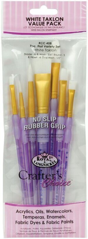 Crafter's Choice White Taklon Flat Brush Variety Set-7/Pkg