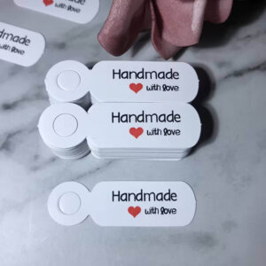 100pc White Handmade With Love Tags Oval 0.5x2"