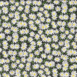 Quilting Fabric 43/44" Wide 100% Cotton, Daisies - Black