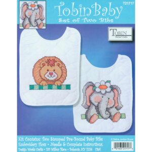 Tobin Stamped Cross Stitch Bib Pair Kit 8"X10" 2/Pkg-Noah's Ark