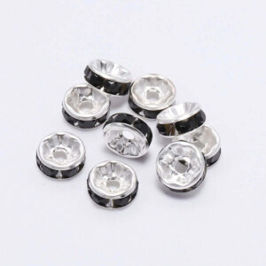 800pc 6mm Black Silver Plated Iron Rhinestone Spacer Beads Grade B