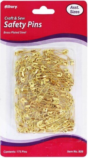 Allary Safety Pins 175/Pkg-Brass, Assorted Sizes