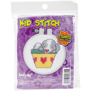 Janlynn Kid Stitch Stamped Cross Stitch Kit 3" Round-Sleepy Puppy