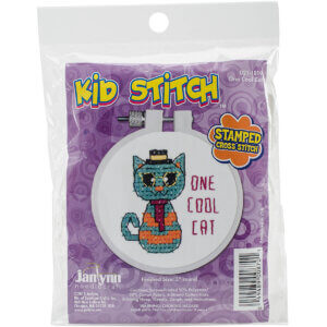 Janlynn Kid Stitch Stamped Cross Stitch Kit 3" Round-One Cool Cat