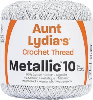 White & Silver-Aunt Lydia's Metallic Crochet Thread Size 10