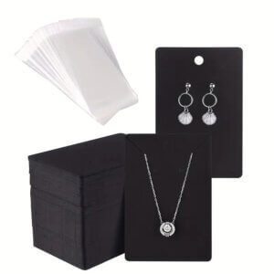 50pc Black 3.5x2.3in Display Cards with bags Earring Necklace