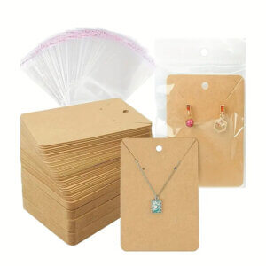 50pc Brown 3.5x2.3in Display Cards with bags Earring Necklace