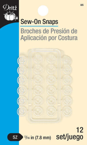 Dritz Sew-On Snaps 5/16" (7.93mm) 12/Pkg-Clear