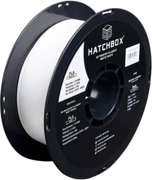 MATTE White 1.75mm PLA 3D Printer Filament, 1 KG Spool HATCHBOX