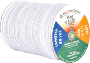 1/4in 6mm 50 Yds Roll White Flat Elastic Cord