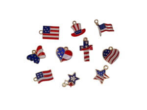 10pc Mixed Shapes Colored American Flag Gold Charms 1.5cm