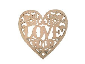 5 pack 3.25in Wood heart LOVE word cutout