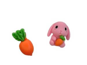 12pc 6 Pink Bunny and 6 Carrot 3/4in resin pieces