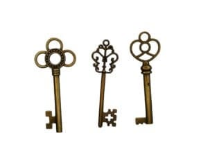 6 Piece Bronze Vintage Skeleton Keys 2"+ Mix