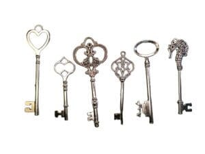6 Piece Silver Vintage Skeleton Keys 2.5-3.5" Mix