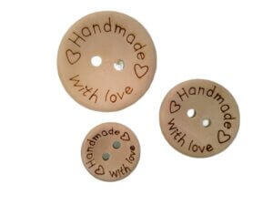 50pc Tan Button Handmade With Love Sewing Label Mixed 15 20 25mm