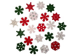 50pc Red Green White Wood Christmas Snowflake Cutouts 25mm 50pc Red Green White Wood Christmas Snowflake Cutouts 25mm