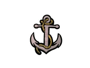 3pc White Anchor with Gold Rope Iron on Embroidered Patch 2x2.5in