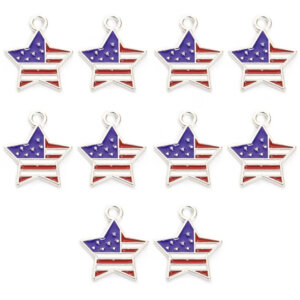 20pc Star with Colored American Flag Silver Charms