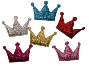 6 pack Glitter padded crown applique assorted