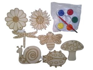 Outdoor wood shapes painting set 3.5in Bugs and Flowers Assorted Watercolor
