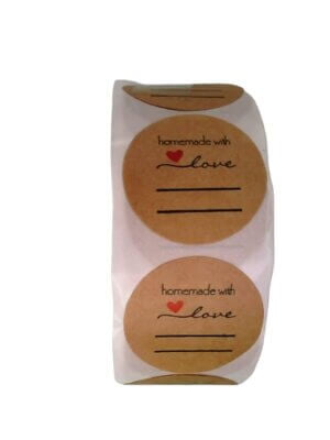 500pc Brown Handmade With Love Stickers 1"