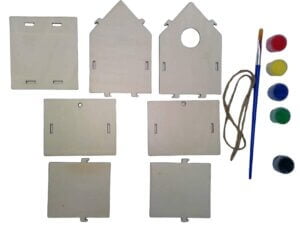 Birdhouse Building & Painting Kit 4" Birdhouse 6 Paint Colors with brush