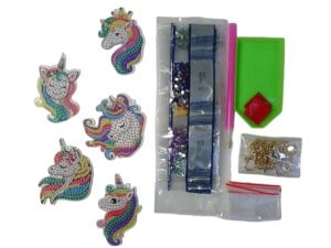 5pc Unicorn Key Chains Diamond Painting Kit 3″ 5pc Unicorn Key Chains Diamond Painting Kit 3"