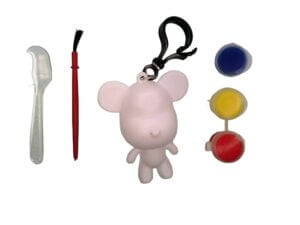 3" White Paintable Bear keychain with 3 Paint colors and brush